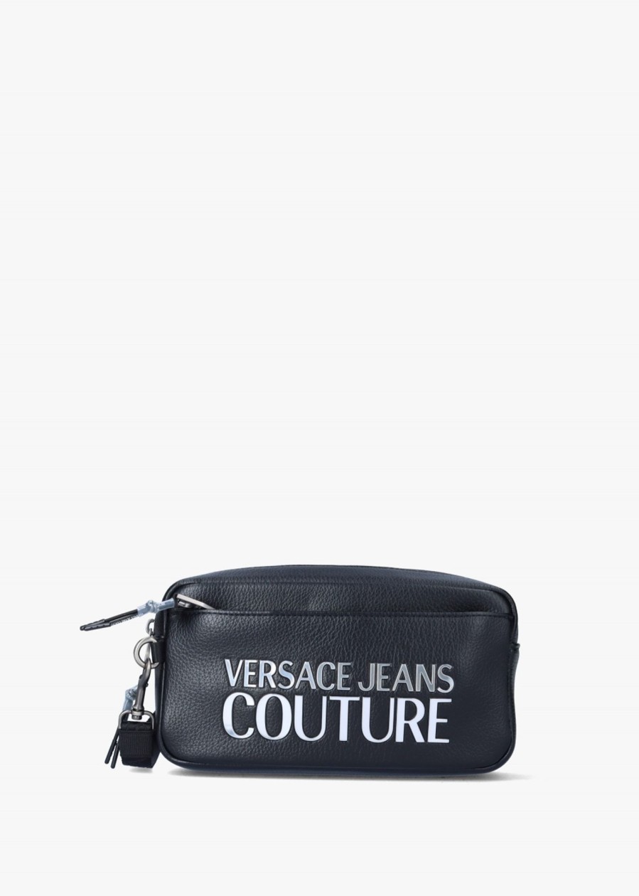 Womens VERSACE JEANS COUTURE Bags | Tactile Logo Pouch Wash Bag In Black Silver