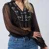 Womens FREE PEOPLE Tops | Fe Kasey Sheer Embellished V Neck Blouse