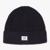 Mens C.P. COMPANY Hats | Mens Cotton Logo Beanie Hat In Total Eclypse