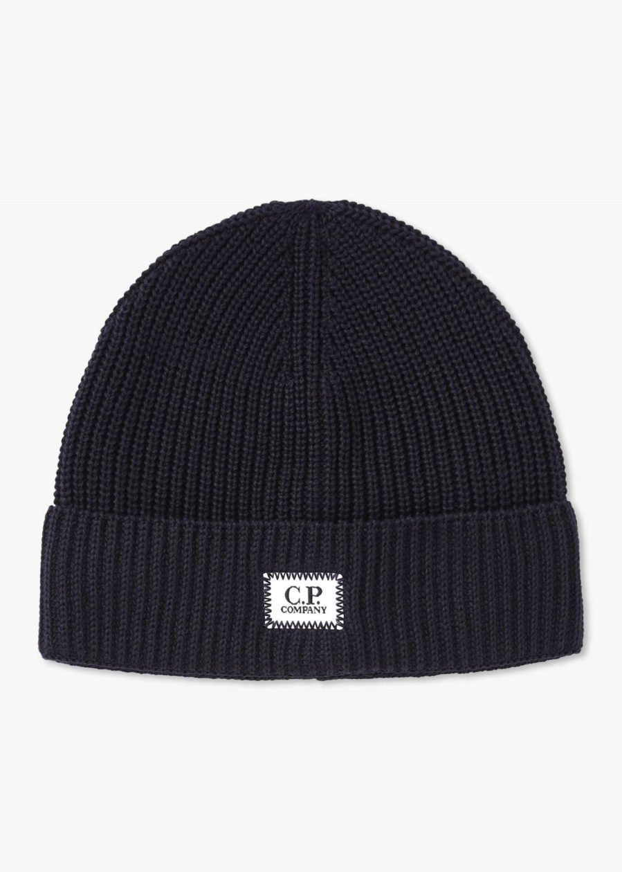 Mens C.P. COMPANY Hats | Mens Cotton Logo Beanie Hat In Total Eclypse