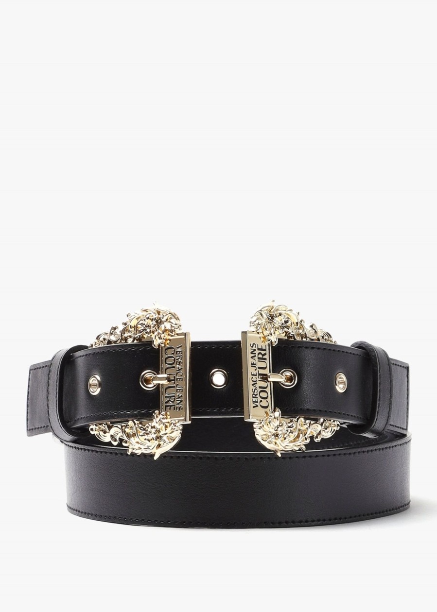 Womens VERSACE JEANS COUTURE Belts | Womens Double Baroque Buckle Belt In Black