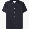 Mens LES DEUX Shirts | Mens Kris Linen Short Sleeve Shirt In Dark Navy