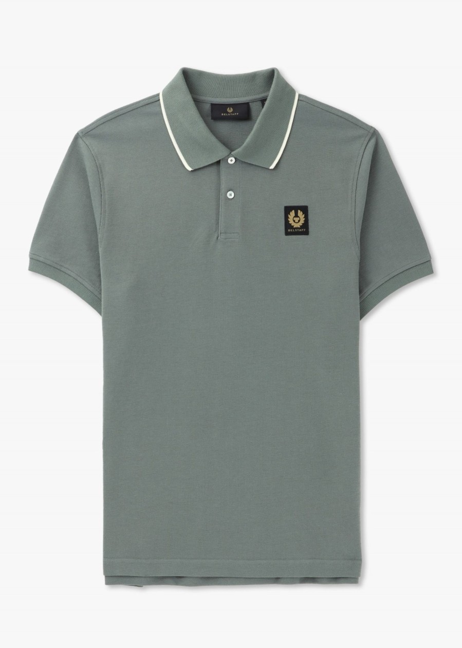 Mens BELSTAFF Polo Shirts | Mens Tipped Polo Shirt In Mineral Green