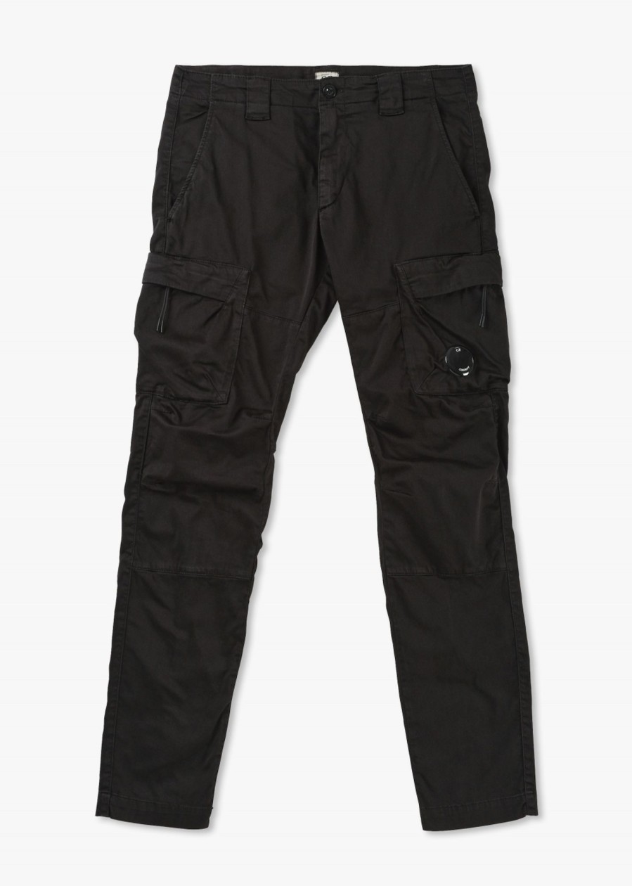 Mens C.P. COMPANY Trousers | Mens Stretch Sateen Ergonomic Cargo Pants In Black