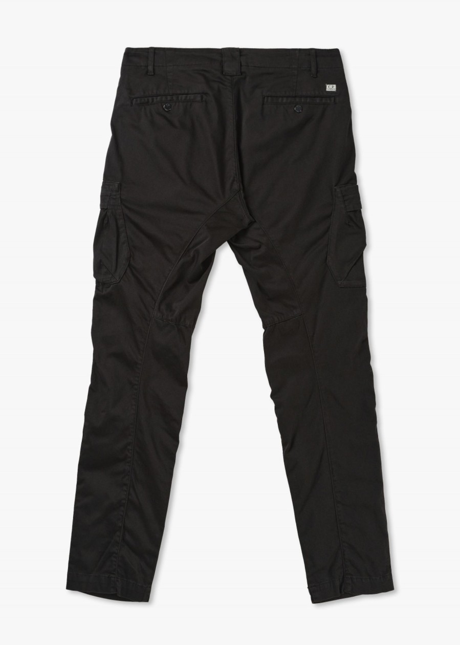 Mens C.P. COMPANY Trousers | Mens Stretch Sateen Ergonomic Cargo Pants In Black