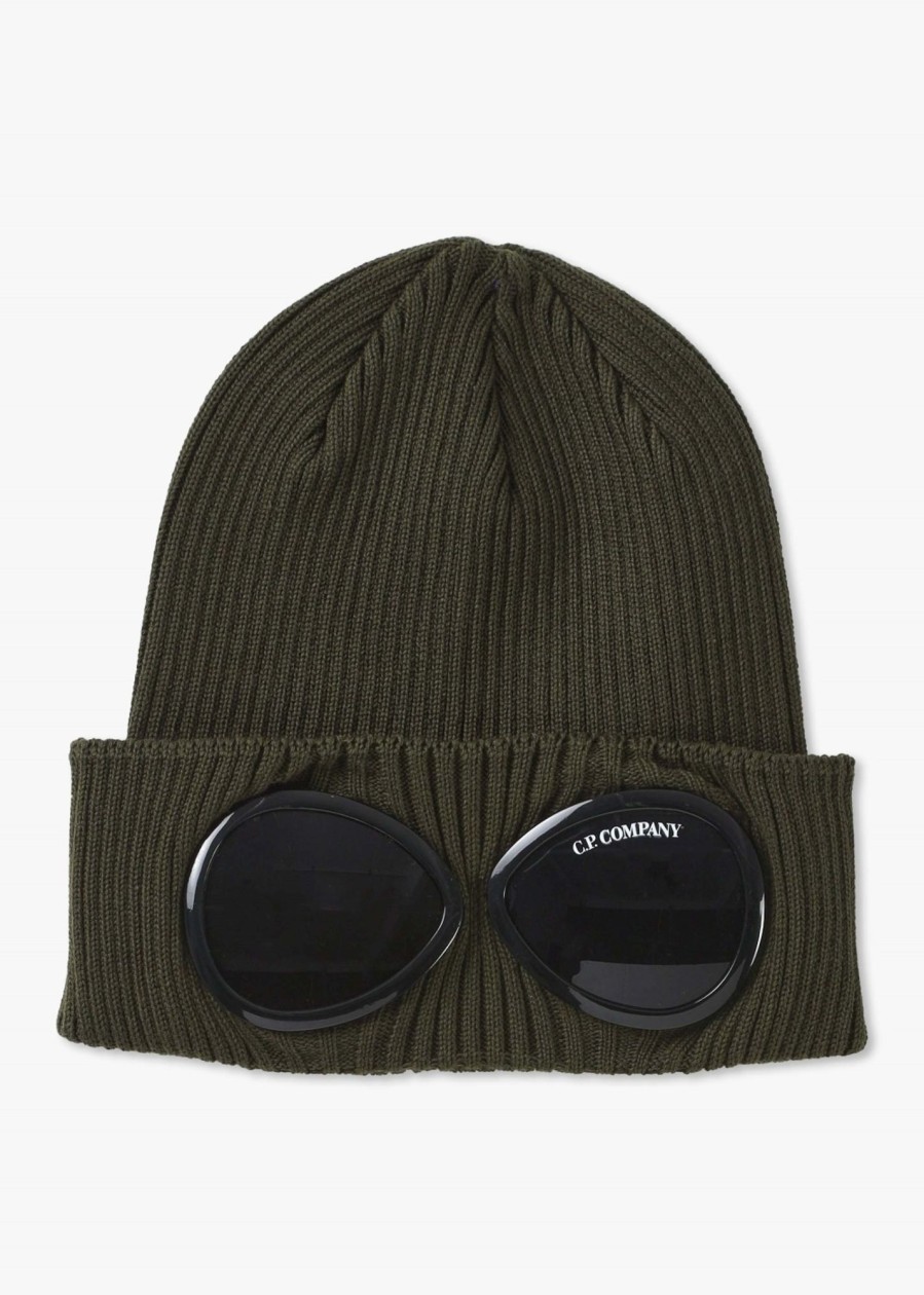 Mens C.P. COMPANY Gifting | Mens Cotton Goggle Beanie Hat In Ivy Green