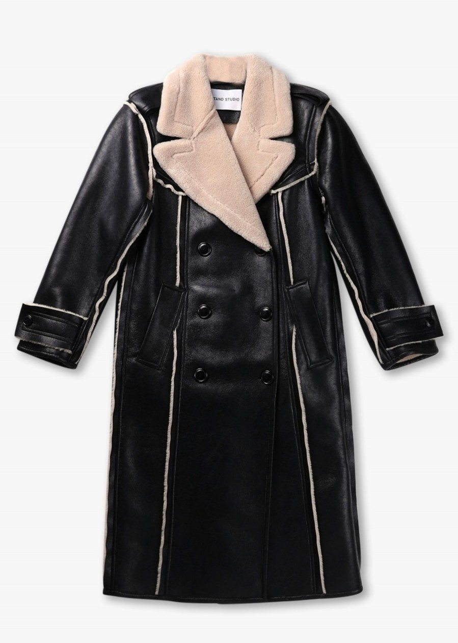 Womens STAND STUDIO Coats & Jackets | Womens Frankie Faux Leather Coat In Black/Beige