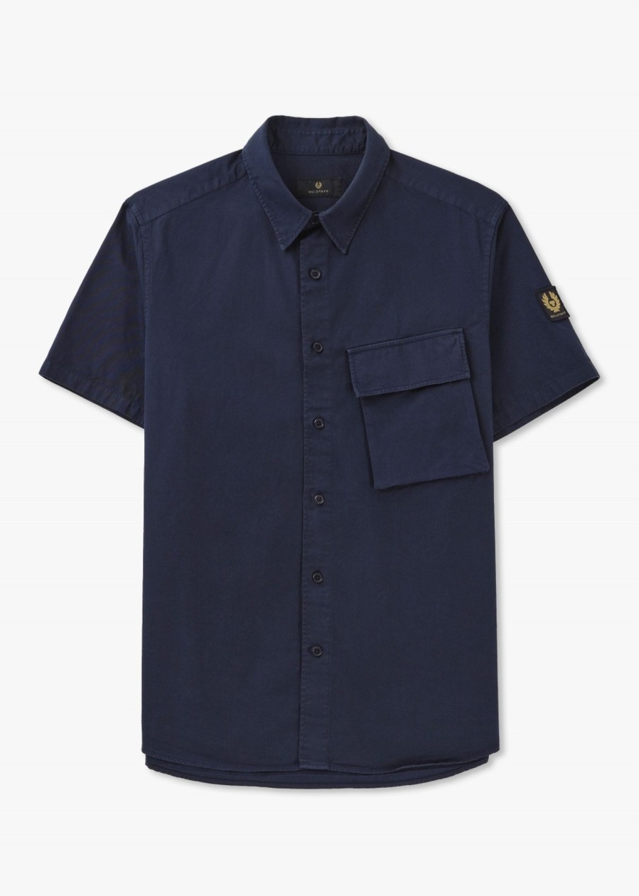 Mens BELSTAFF Shirts | Mens Scale Short Sleeve Shirt In Navy