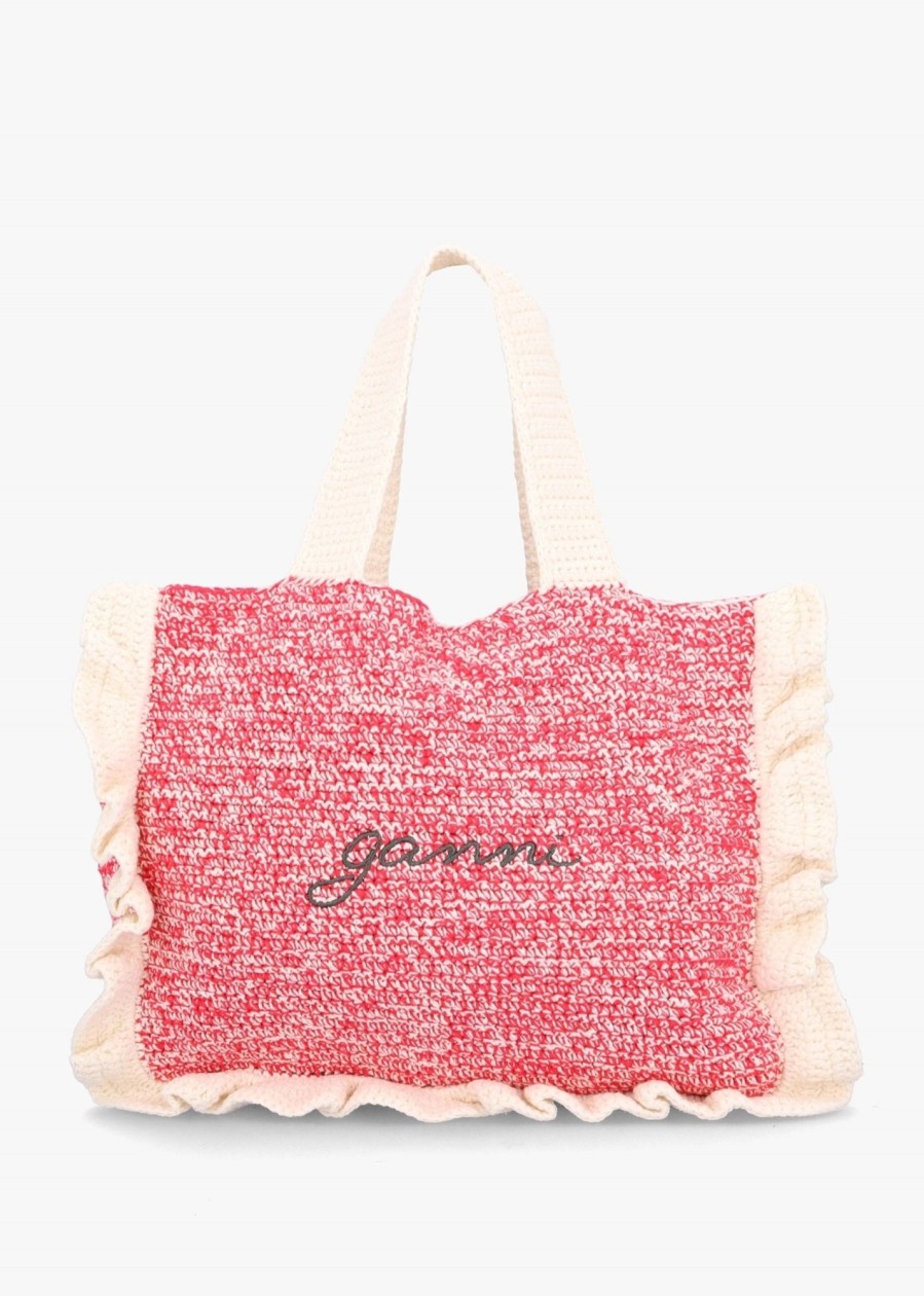 Womens GANNI Tote Bags | Womens Cotton Crochet Frill Tote In Egret