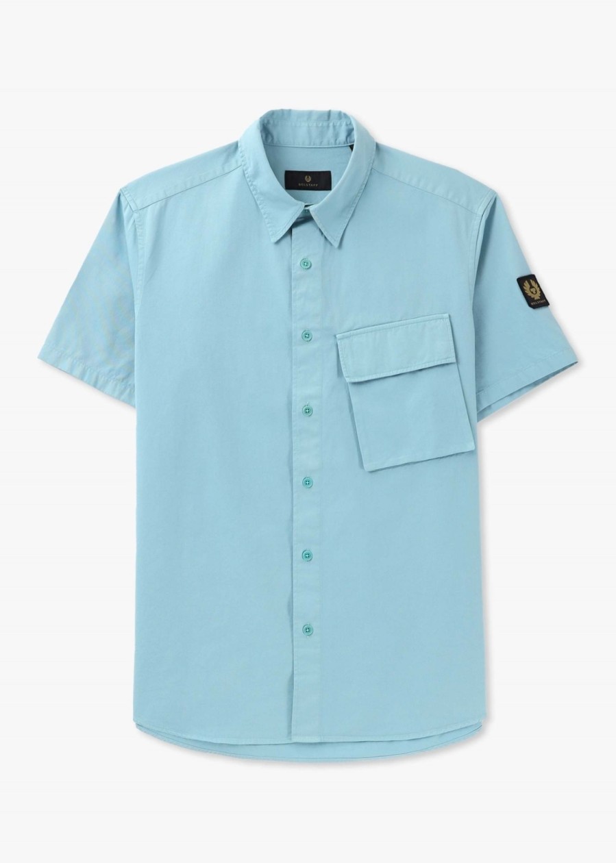 Mens BELSTAFF Shirts | Mens Scale Short Sleeve Shirt In Skyline Blue