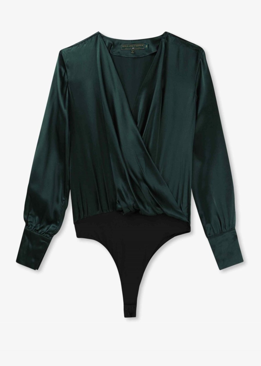 Womens HOLLAND COOPER Tops | Womens Silk Bodysuit In Emerald