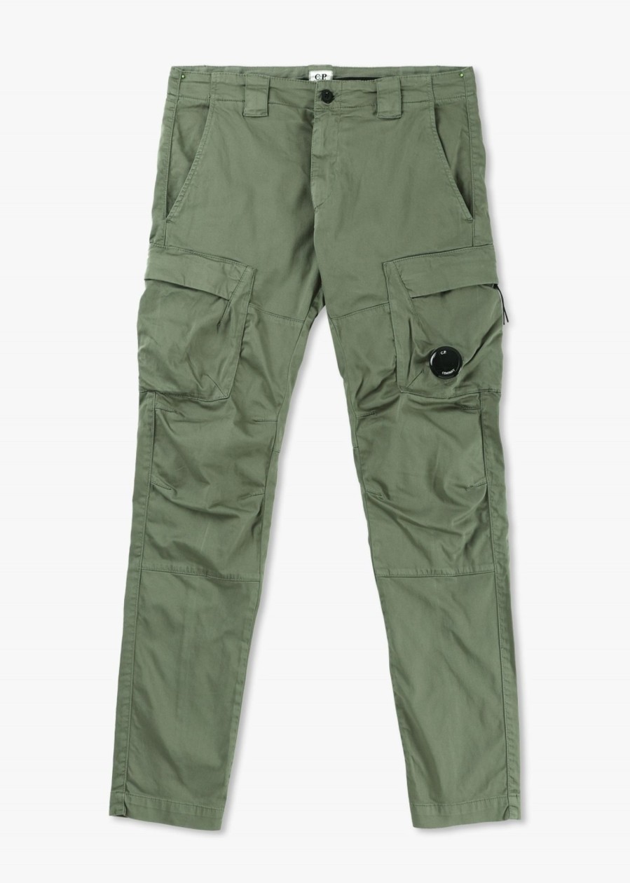 Mens C.P. COMPANY Trousers | Mens Stretch Sateen Ergonomic Cargo Pants In Green