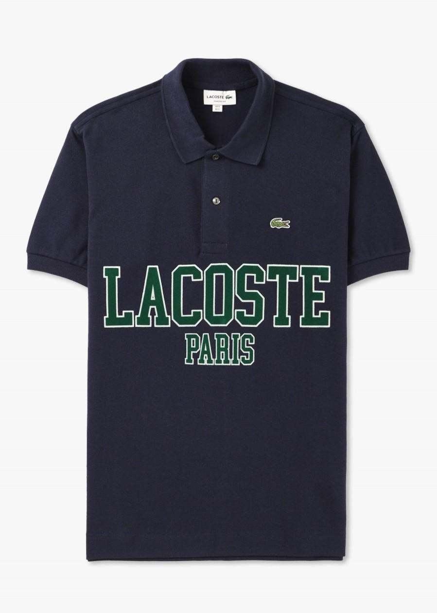 Mens LACOSTE Polo Shirts | Mens French Heritage Logo Polo Shirt In Navy