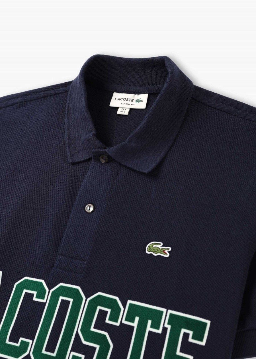 Mens LACOSTE Polo Shirts | Mens French Heritage Logo Polo Shirt In Navy