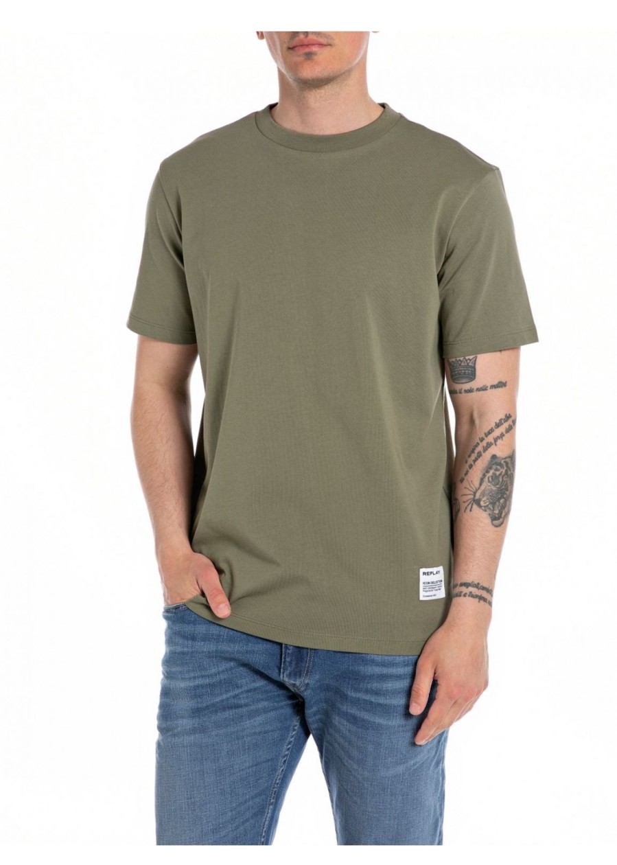 Mens REPLAY T-Shirts | Mens Print Short Sleeve T-Shirt In Light Military