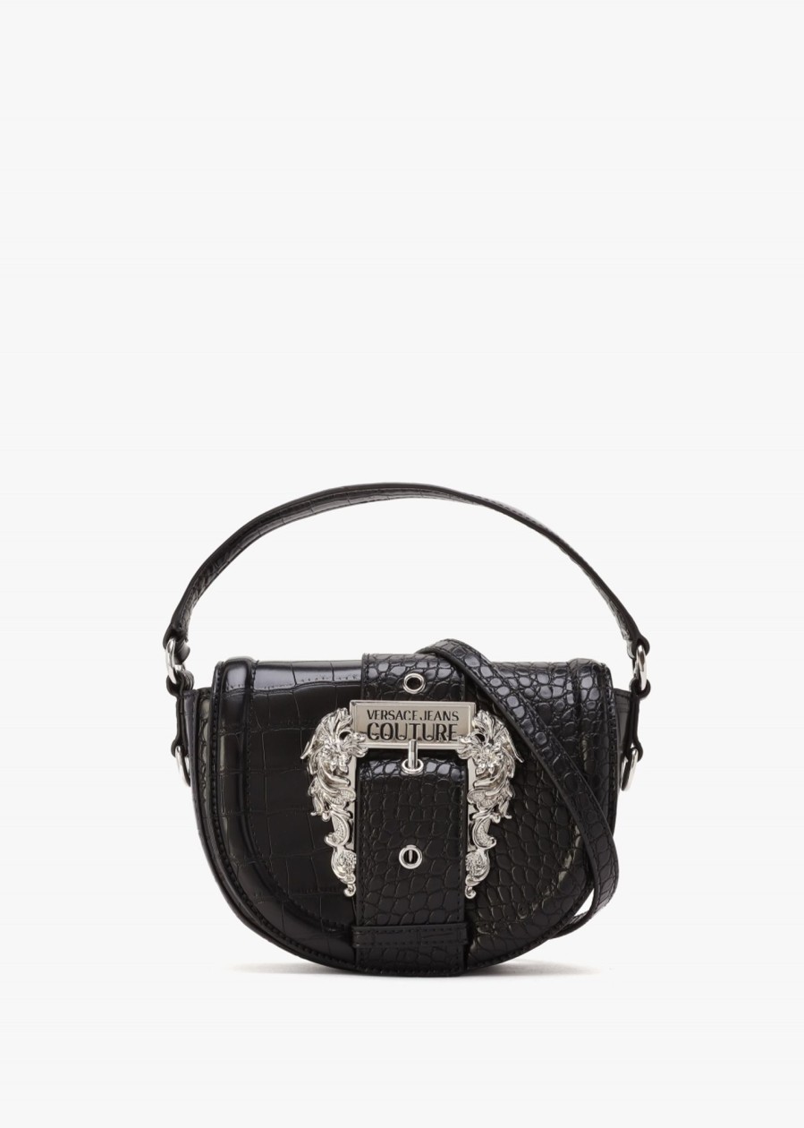 Womens VERSACE JEANS COUTURE Crossbody Bags | Womens Baroque Buckle Faux Croc Bag In Black