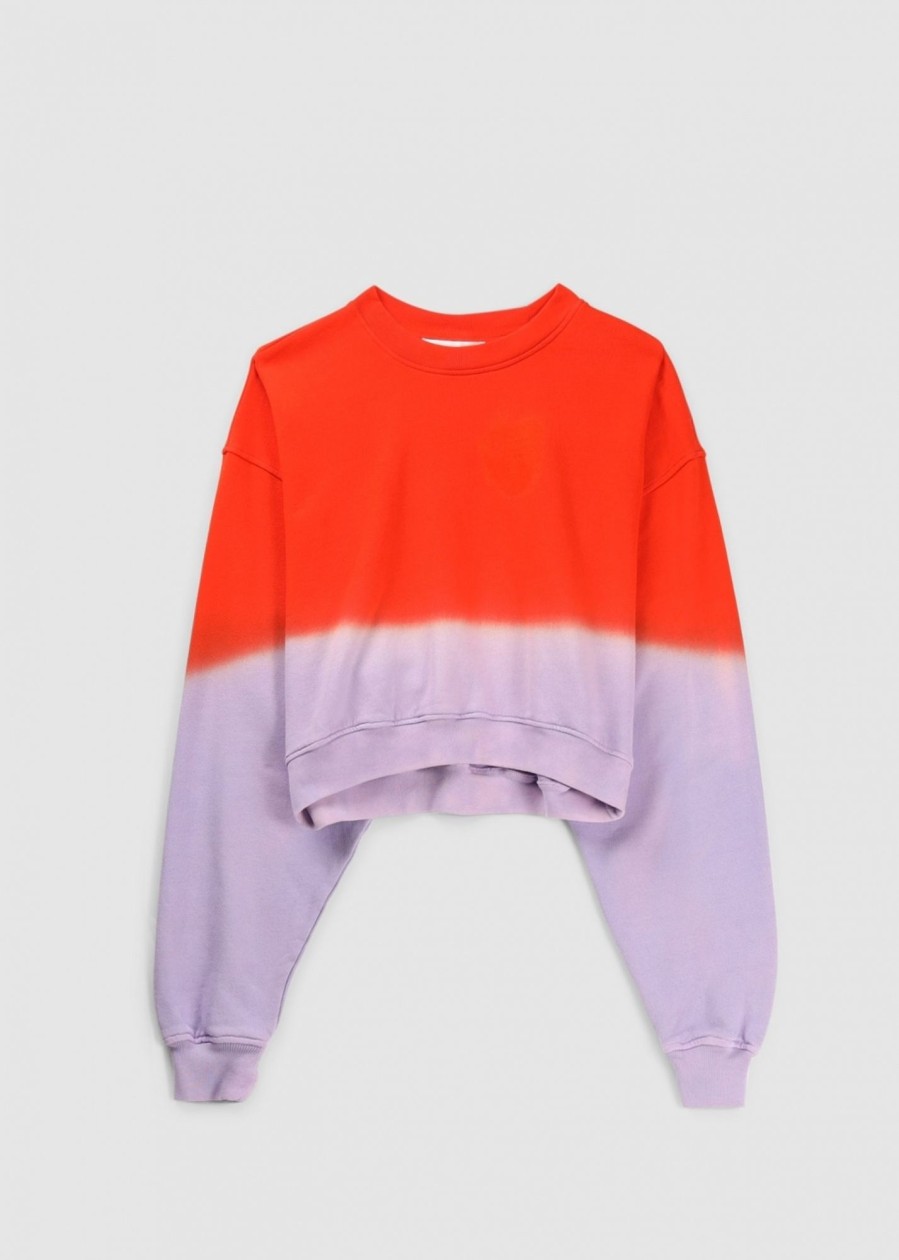 Womens FRAME Sweatshirts & Hoodies | Womens Cropped Dip Dye Sweatshirt In Red Orange Multi