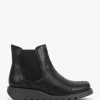 Womens FLY LONDON Boots | Womens Salv Black Leather Moc Croc Wedge Boots