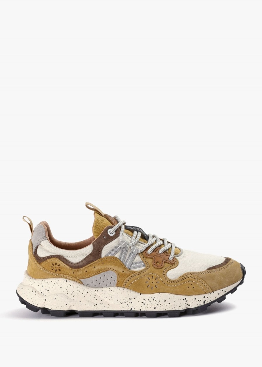 Mens FLOWER MOUNTAIN Trainers | Mens Yamano 3 Suede/Cotton Cloth Trainers In Ochre-Bone