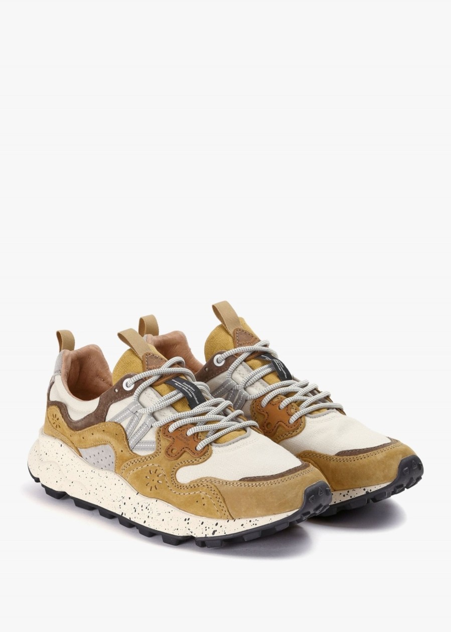 Mens FLOWER MOUNTAIN Trainers | Mens Yamano 3 Suede/Cotton Cloth Trainers In Ochre-Bone