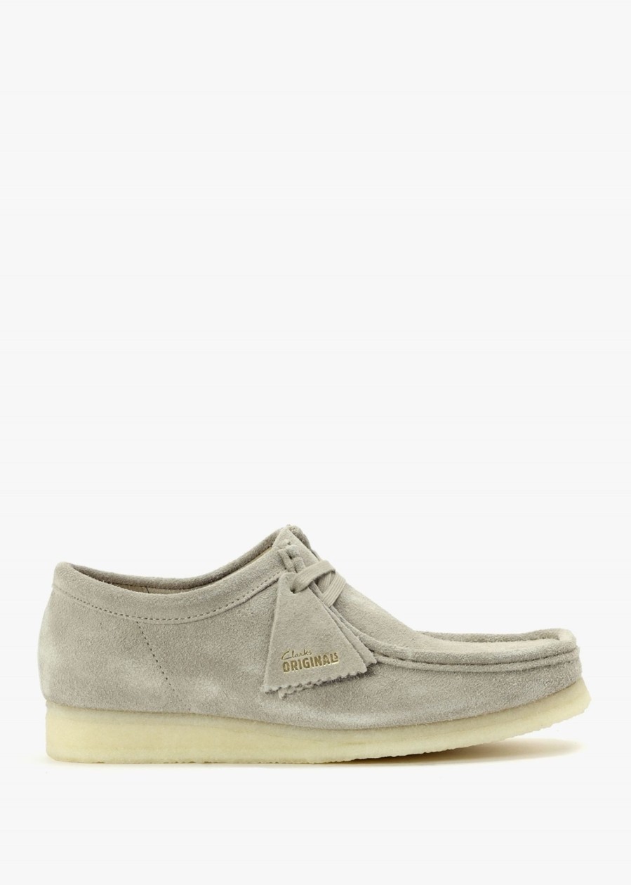 Mens CLARKS ORIGINALS Shoes | Mens Wallabee Suede Shoes In Pale Grey