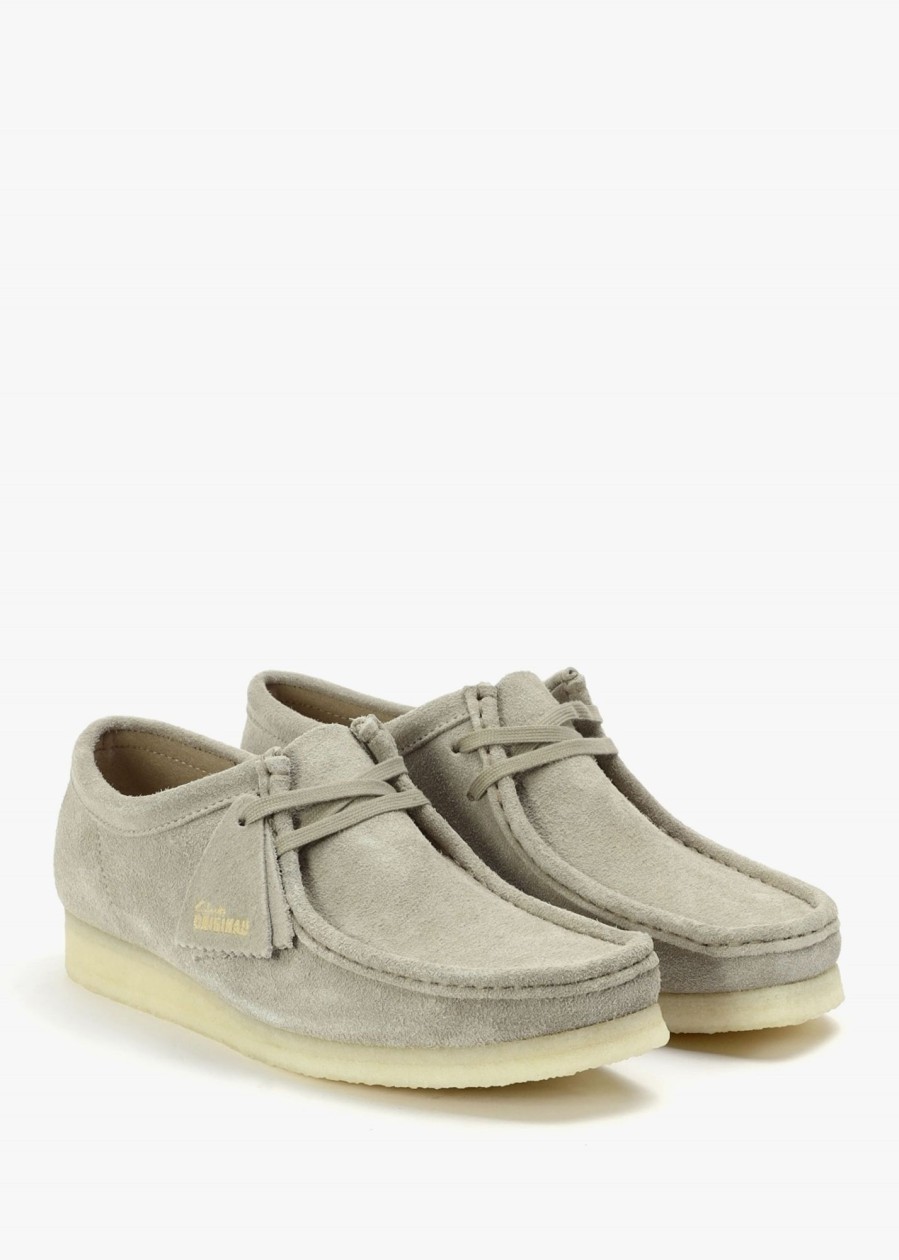 Mens CLARKS ORIGINALS Shoes | Mens Wallabee Suede Shoes In Pale Grey