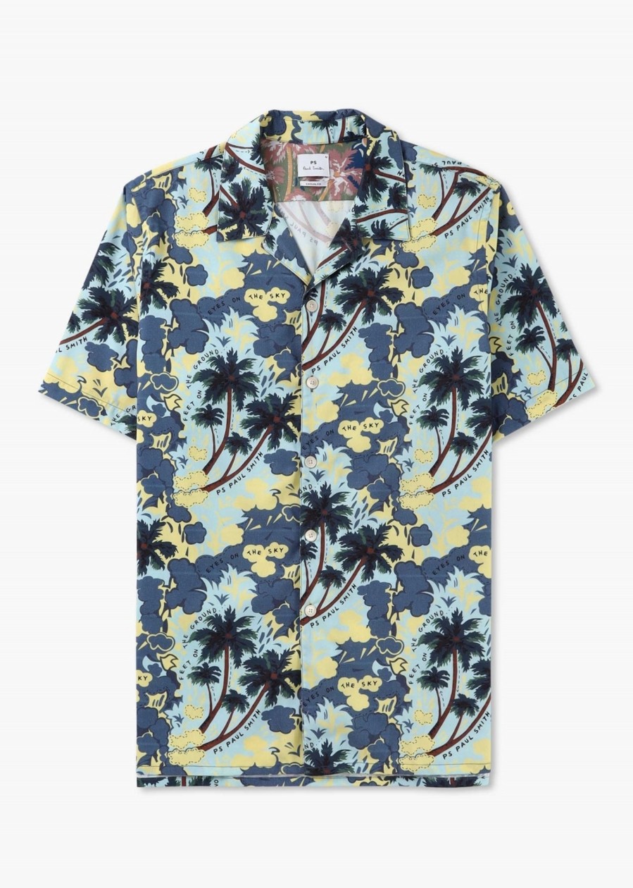 Mens PAUL SMITH Shirts | Mens Eyes On The Sky Print Short Sleeve Shirt In Blue