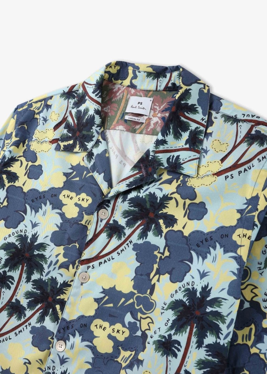 Mens PAUL SMITH Shirts | Mens Eyes On The Sky Print Short Sleeve Shirt In Blue