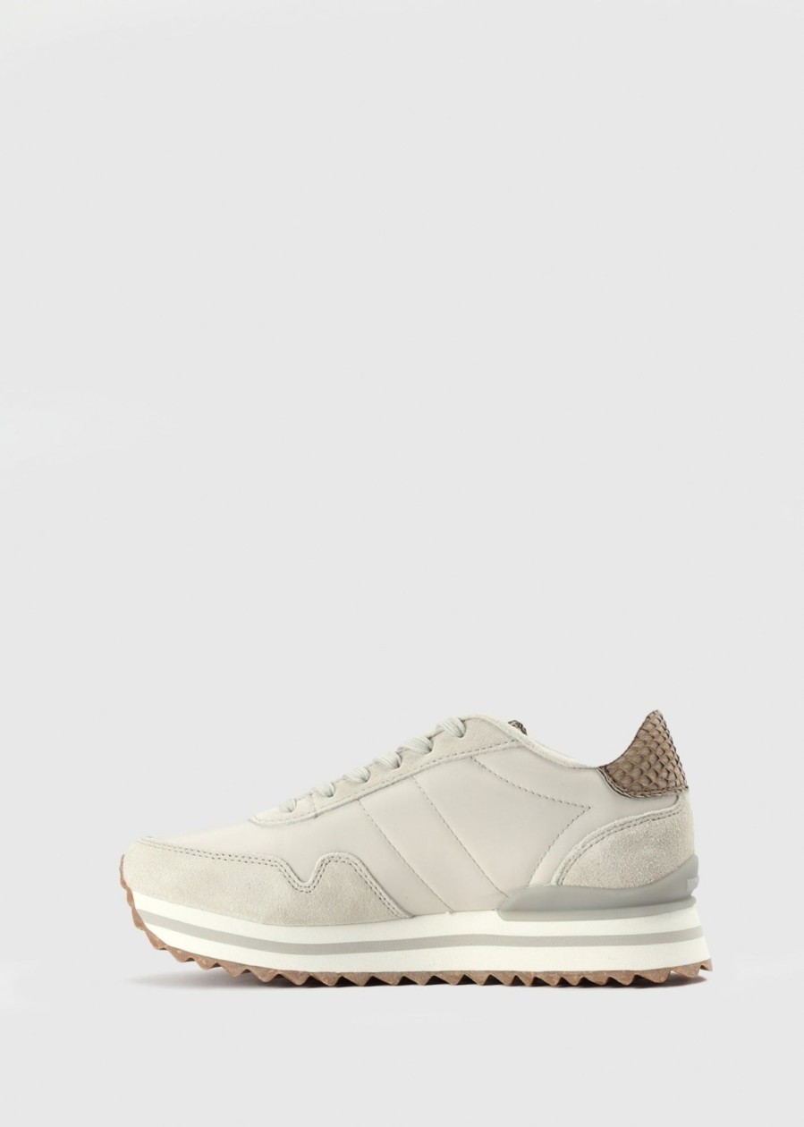 Womens WODEN Trainers | Womens Nora Iii Leather Plateau In Silver Lining