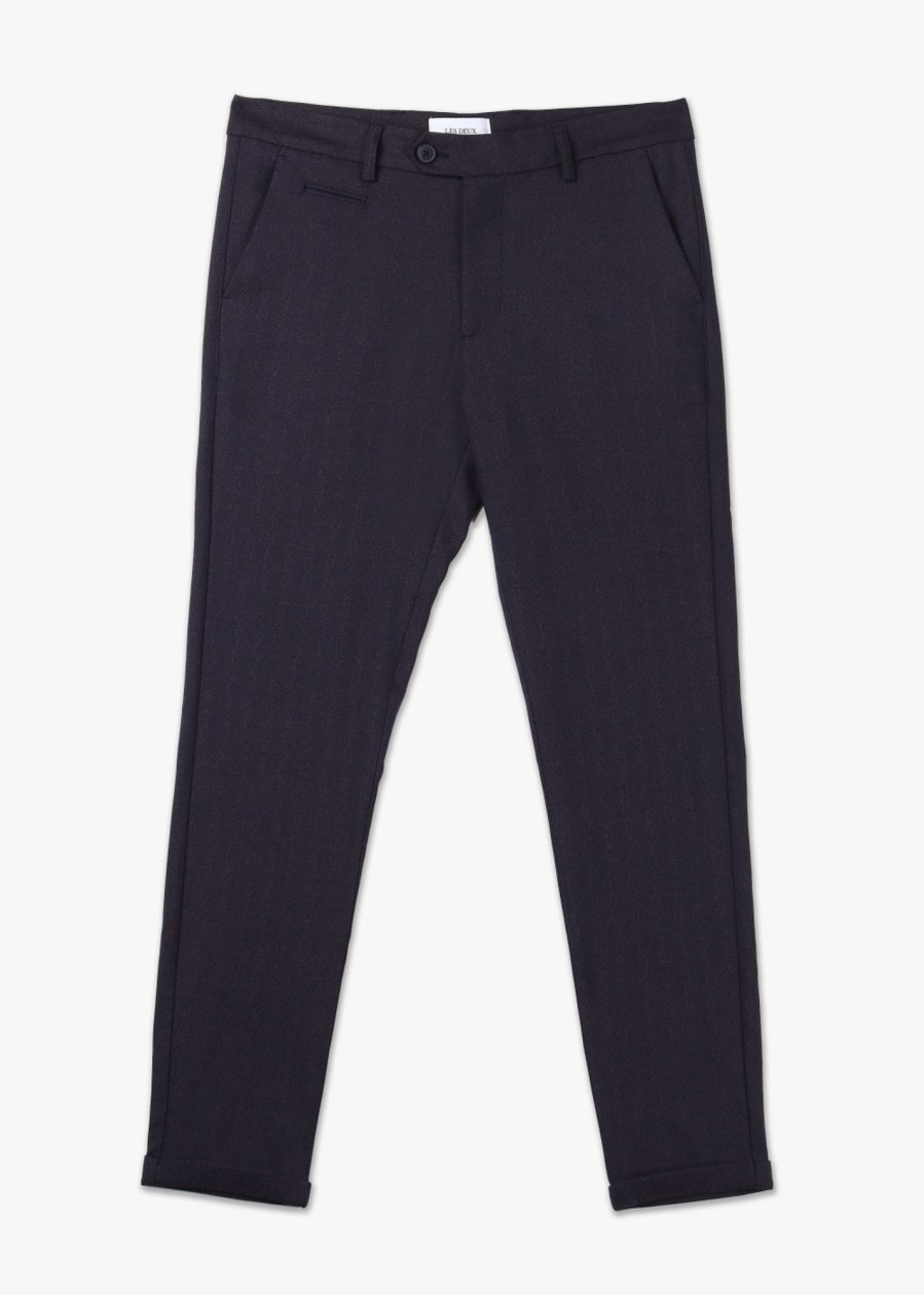 Mens LES DEUX Trousers | Mens Como Herringbone Suit Pants In Navy