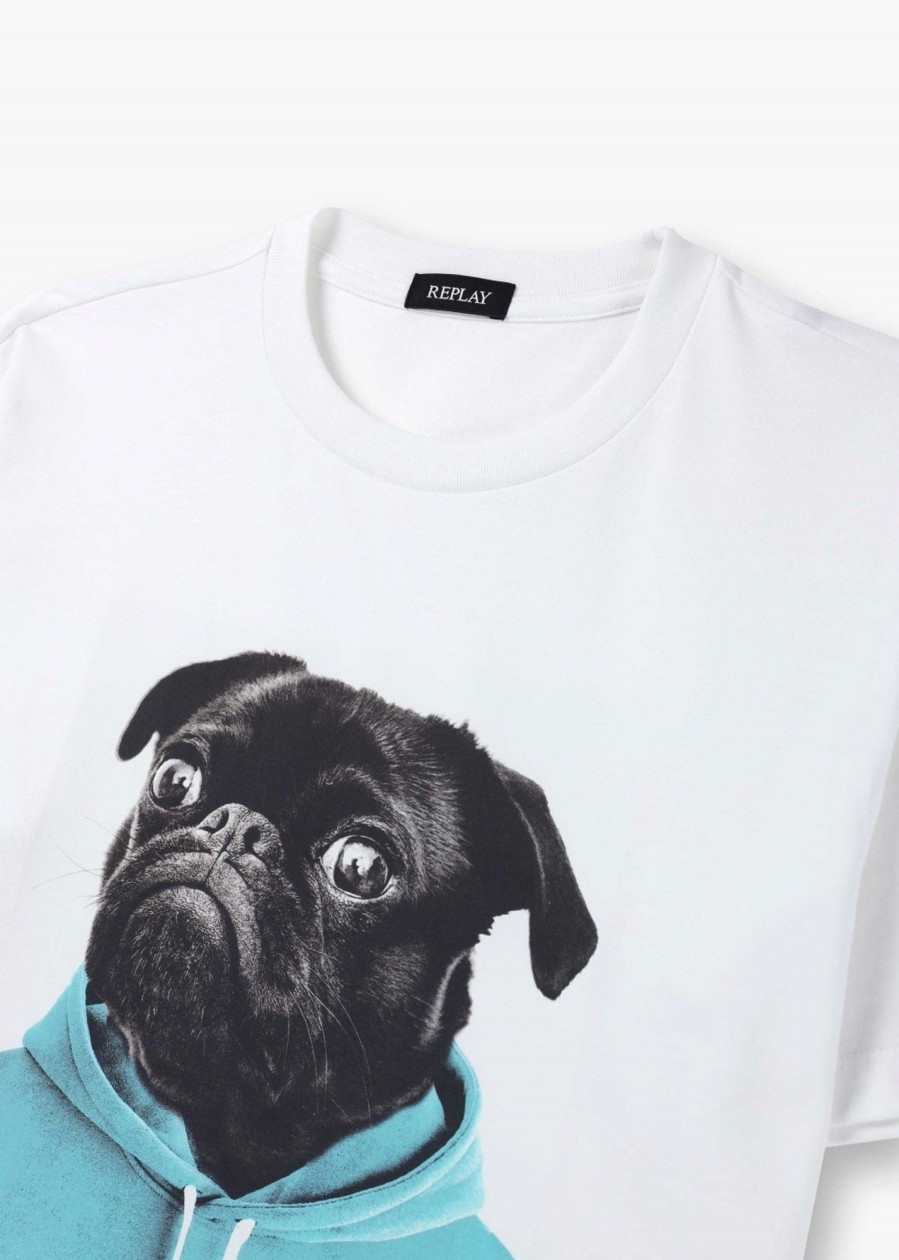 Mens REPLAY T-Shirts | Mens Classic Pug Print T-Shirt In White