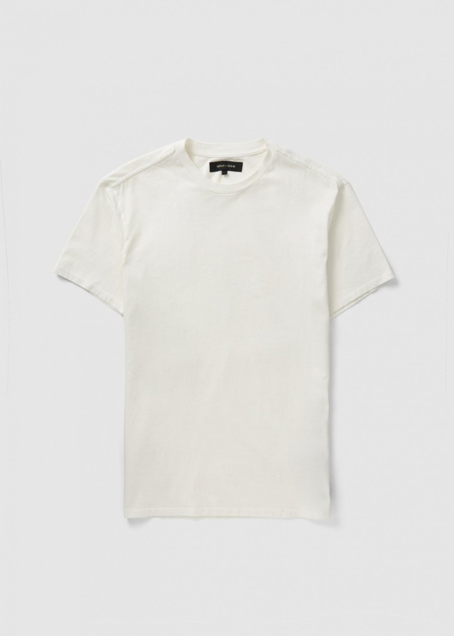 Mens REPLAY SARTORIALE T-Shirts | Mens Plain Crew Neck T-Shirt In Chalk