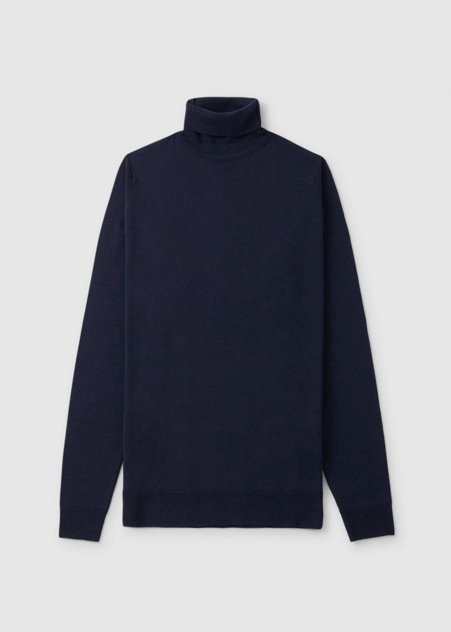 Mens JOHN SMEDLEY Sweatshirts & Hoodies | Mens Cherwell Pullover Rollneck In Midnight