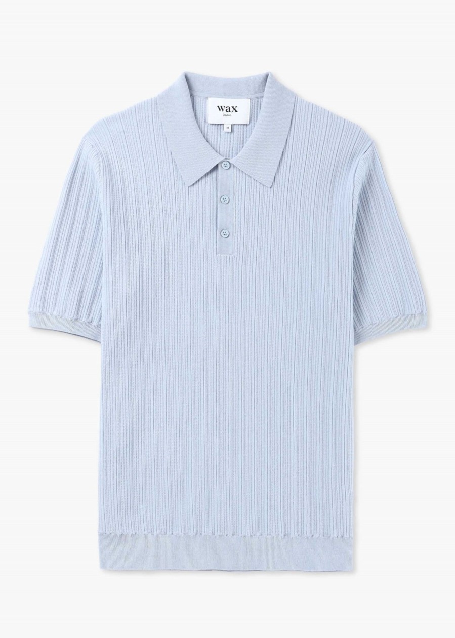 Mens WAX LONDON Polo Shirts | Mens Naples Vertiacal Knit Polo Shirt In Blue