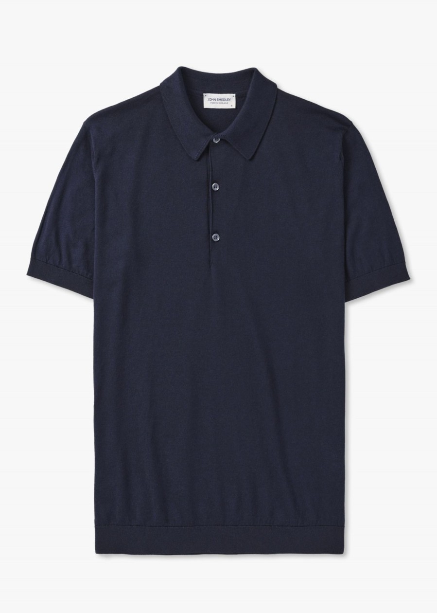 Mens JOHN SMEDLEY Polo Shirts | Mens Adrian Knitted Polo Shirt In Navy