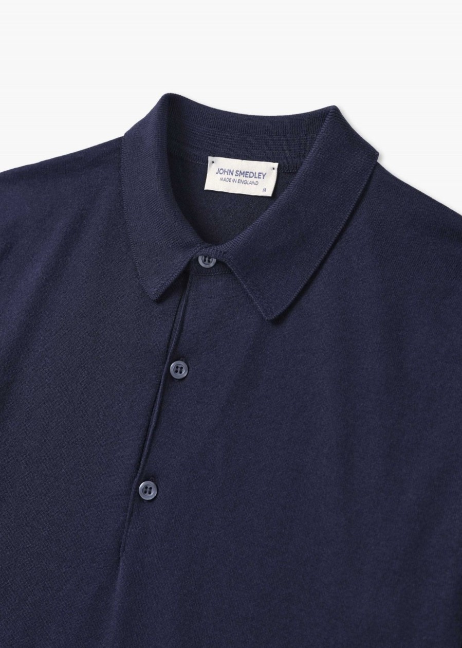 Mens JOHN SMEDLEY Polo Shirts | Mens Adrian Knitted Polo Shirt In Navy