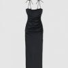 Womens GOOD AMERICAN Dresses | Womens Satin Ruched Slip Maxi Dress In Black