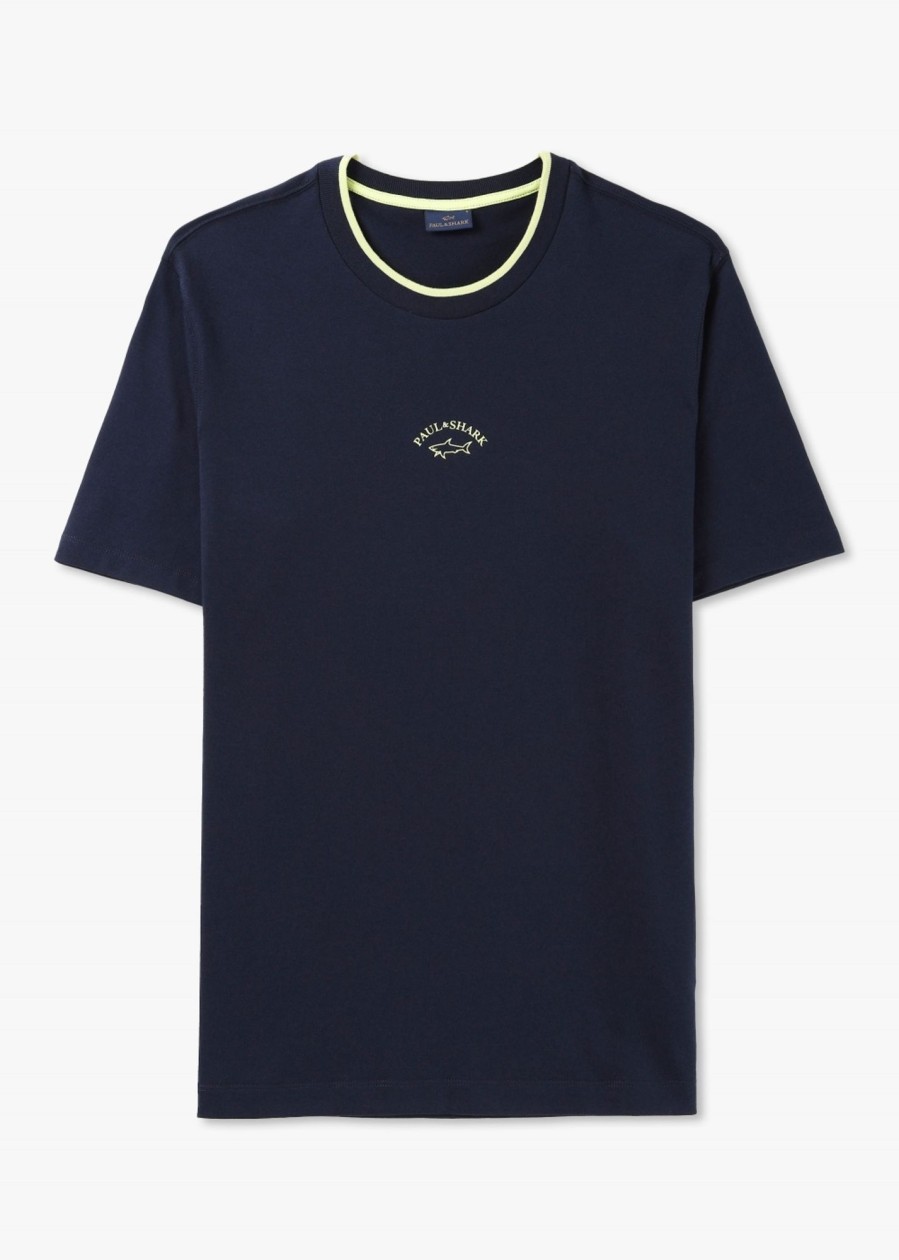 Mens PAUL & SHARK T-Shirts | Mens Cotton Jersey Stamp Print Logo T-Shirt In Navy