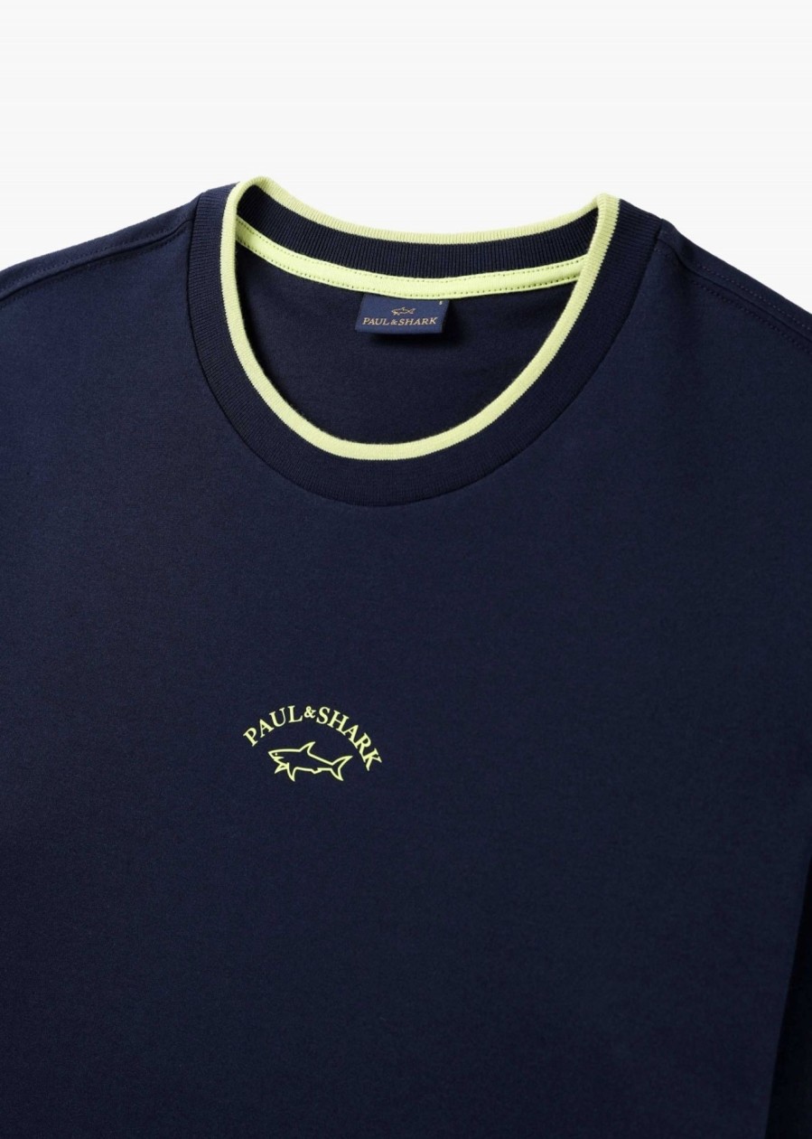 Mens PAUL & SHARK T-Shirts | Mens Cotton Jersey Stamp Print Logo T-Shirt In Navy