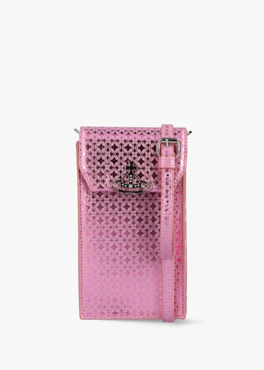 Womens VIVIENNE WESTWOOD Crossbody Bags | Womens Metal Orborama Leather Phone Case In Pink