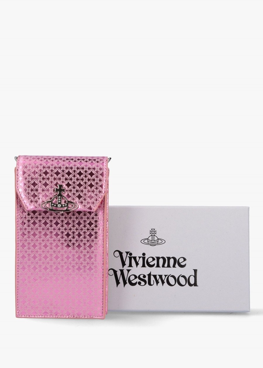 Womens VIVIENNE WESTWOOD Crossbody Bags | Womens Metal Orborama Leather Phone Case In Pink