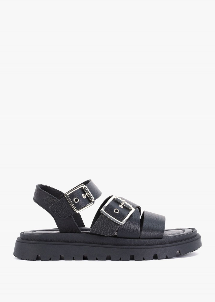 Womens SHOE THE BEAR Flats | Womens Rebecca Leather Buckled Sandals In Black