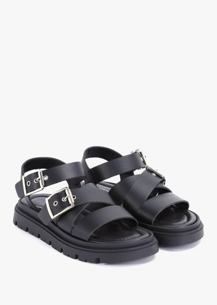 Womens SHOE THE BEAR Flats | Womens Rebecca Leather Buckled Sandals In Black