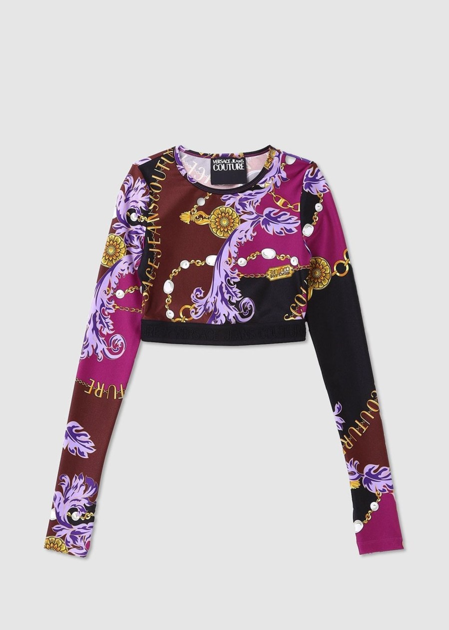 Womens VERSACE JEANS COUTURE Tops | Vjc Chain Print Cropped Top