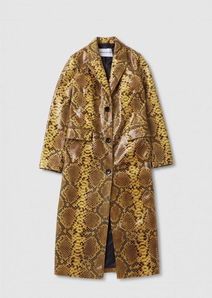 Womens STAND STUDIO Coats & Jackets | Womens Zoie Snake Skin Print Overcoat In Dark Honey Snake