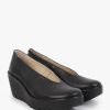 Womens FLY LONDON Heels | Womens Yaz Leather Wedge Court Shoes In Black