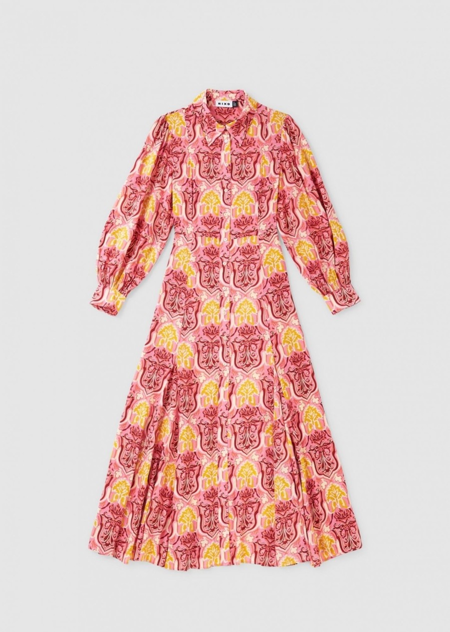 Womens RIXO Dresses | Womens Maddison Shirt Dress In Woodblock Rose