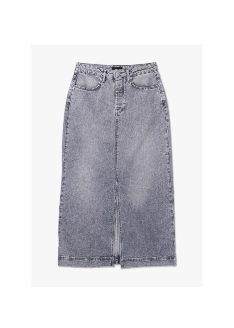 Womens LEVETE ROOM Skirts | Womens Ella Long Denim Skirt In Grey