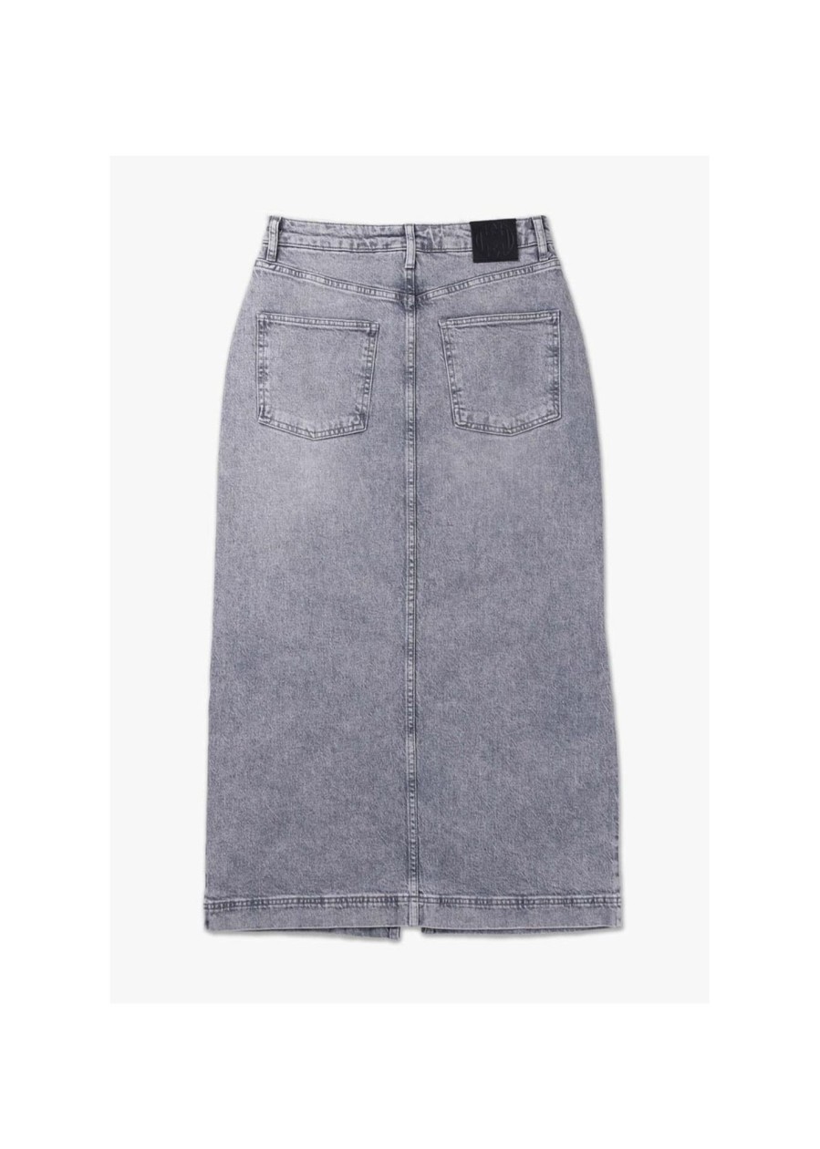 Womens LEVETE ROOM Skirts | Womens Ella Long Denim Skirt In Grey