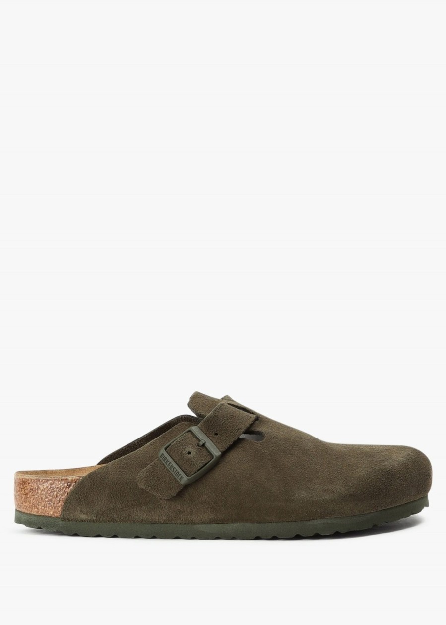 Mens BIRKENSTOCK Slides | Mens Boston Suede Leather Mules In Thyme